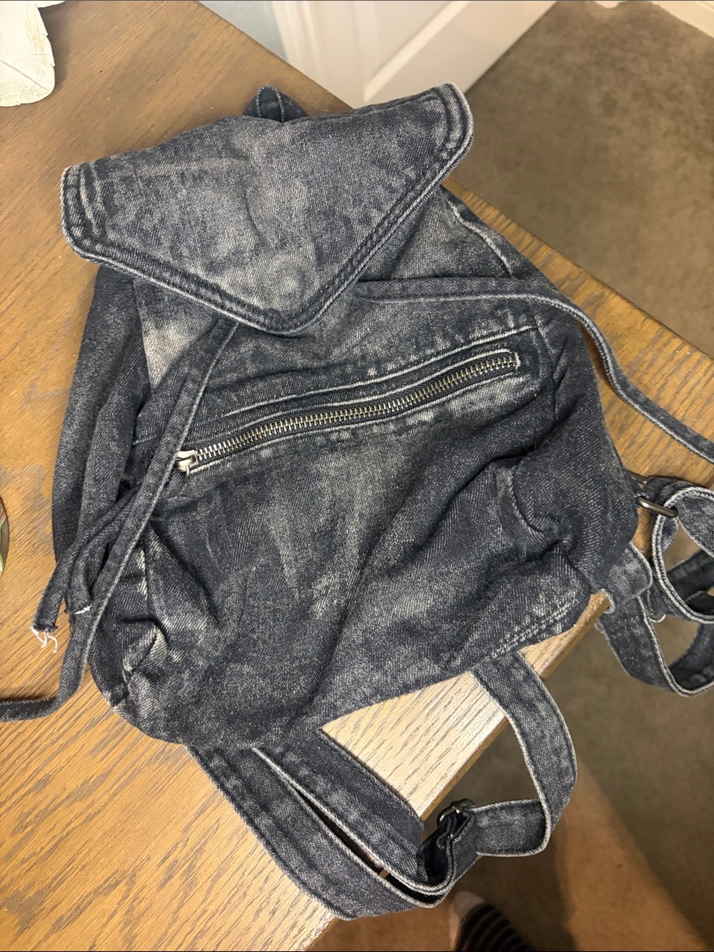 Washed Black Backpack with Front Zip Compartment